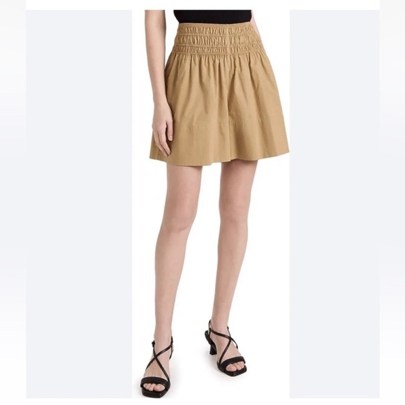 Vince Smocked Shorts Womens Size XXS Tan Cotton Elastic Waist Pockets Stretch - Picture 1 of 8